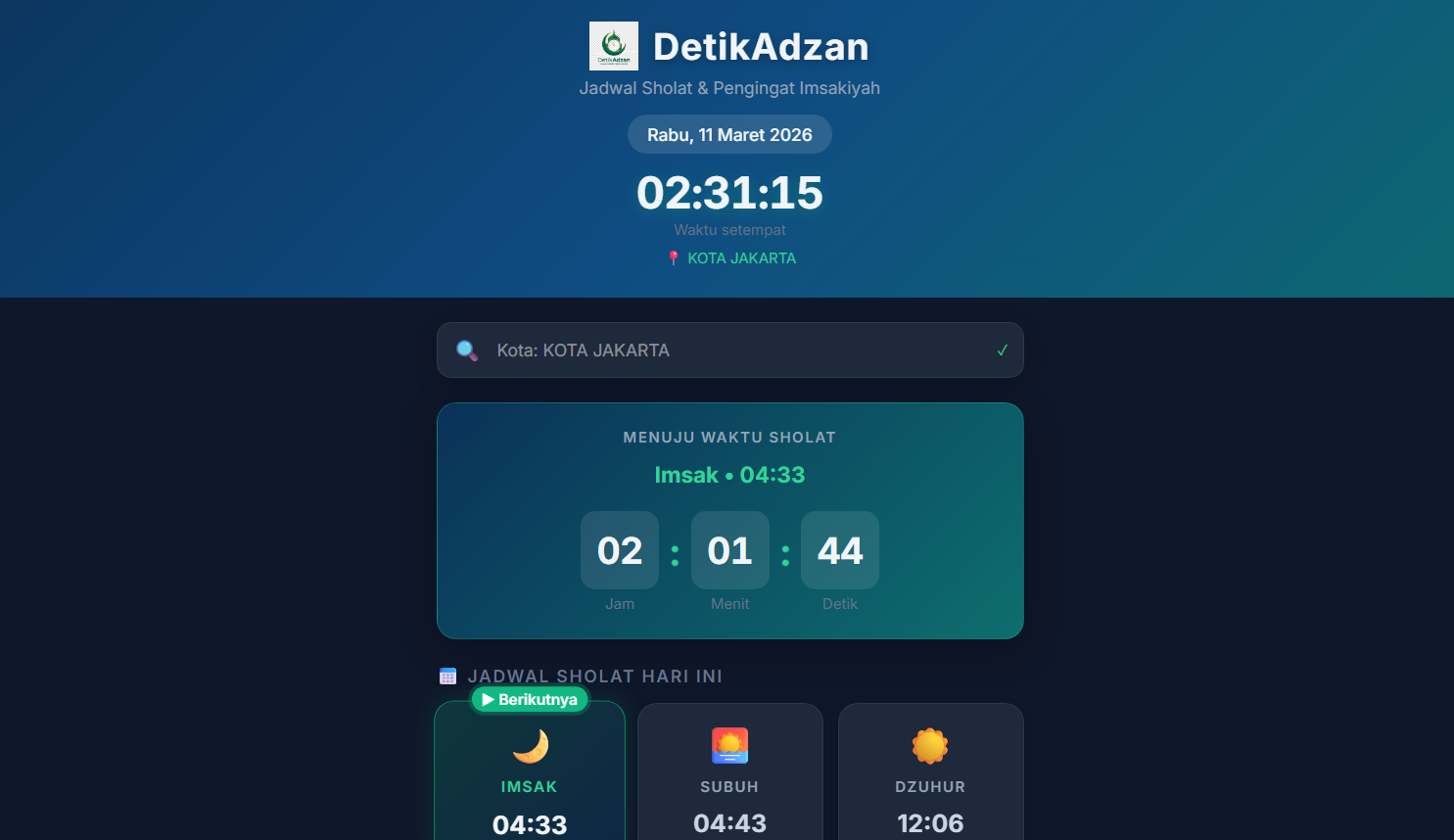 DetikAdzan - Jadwal Sholat & Real-time Imsakiyah - SaaS & Dashboard Portfolio Project by Firman Naufal Aryaputra